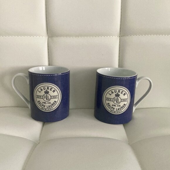 Lauren by Ralph Lauren Blue & White Denim Coffee Mug- Set of 2 - Picture 1 of 2